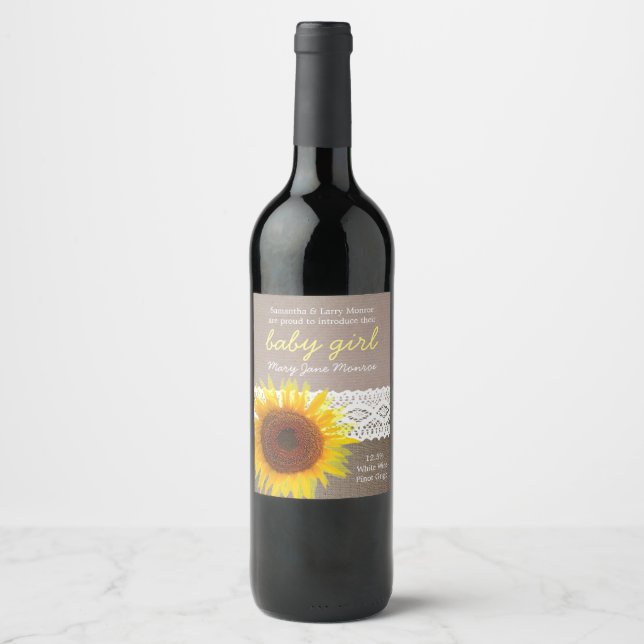 Rótulo De Garrafa De Cerveja Anúncio do Sunflower Burlap & Lace Baby (Frente)