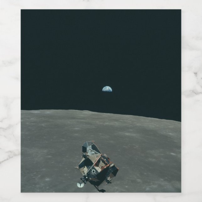 Rótulo De Garrafa De Cerveja Apollo Lunar Lander e Earthrise sobre Lua (Rótulo Único)