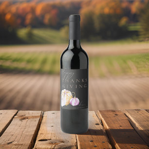 Rótulo De Garrafa De Cerveja Aquarela Cai Pumpkin Ação de Graças Preto