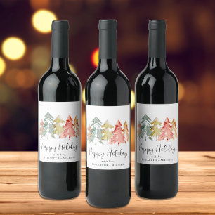 Rótulo De Garrafa De Cerveja Aquarela de Árvores de Natal Elegante