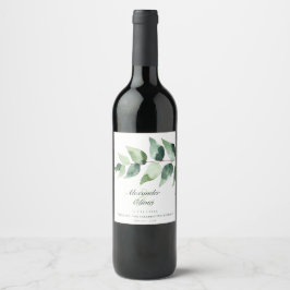 Rótulo De Garrafa De Cerveja Aquarela Eucalipto Casamento | Branco