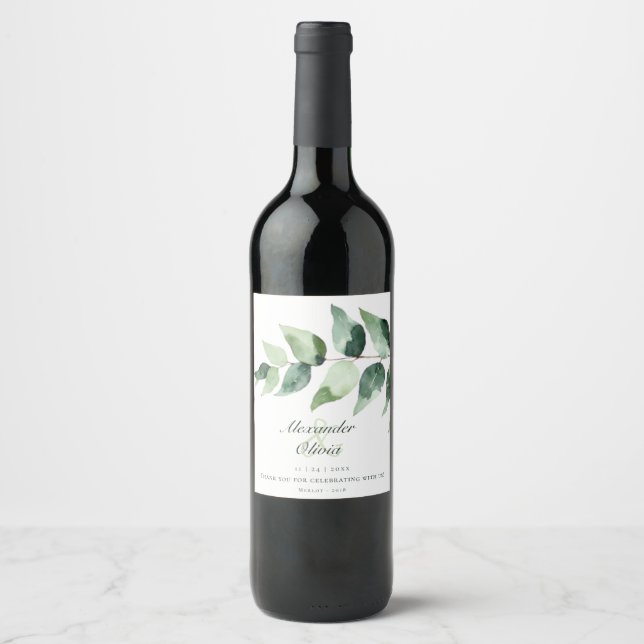 Rótulo De Garrafa De Cerveja Aquarela Eucalipto Casamento | Branco (Frente)