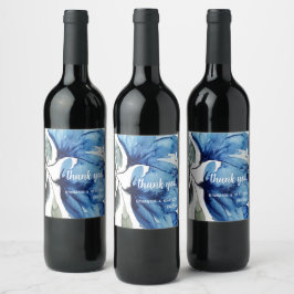 Rótulo De Garrafa De Cerveja Aquarela Floral Azul Artística Pintada à Mão