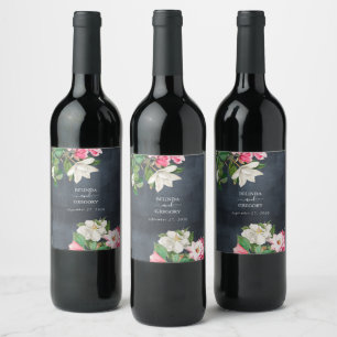 Rótulo De Garrafa De Cerveja Aquarela Flores Magnólia Negras Casas