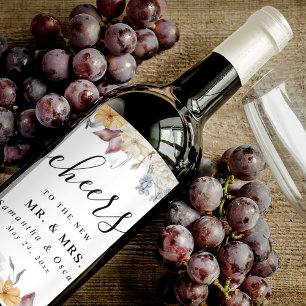 Rótulo De Garrafa De Cerveja Aquarela Palha Verde de inverno Flores Brancas