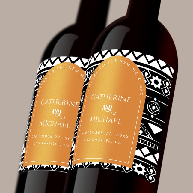Rótulo De Garrafa De Cerveja Arca de Casamento Padrão de Boho Moderno Queimou L (Criador carregado)