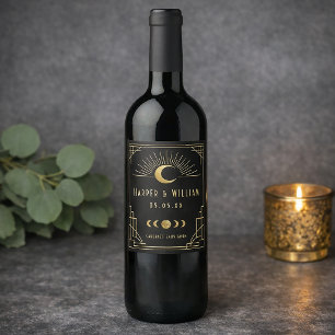 Rótulo De Garrafa De Cerveja Art Déco celestial preto e dourado