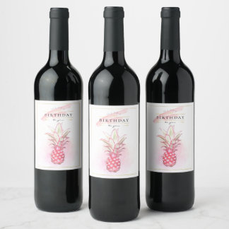 Rótulo De Garrafa De Cerveja Arte de Aniversário do Abacaxi Rosa Exótico
