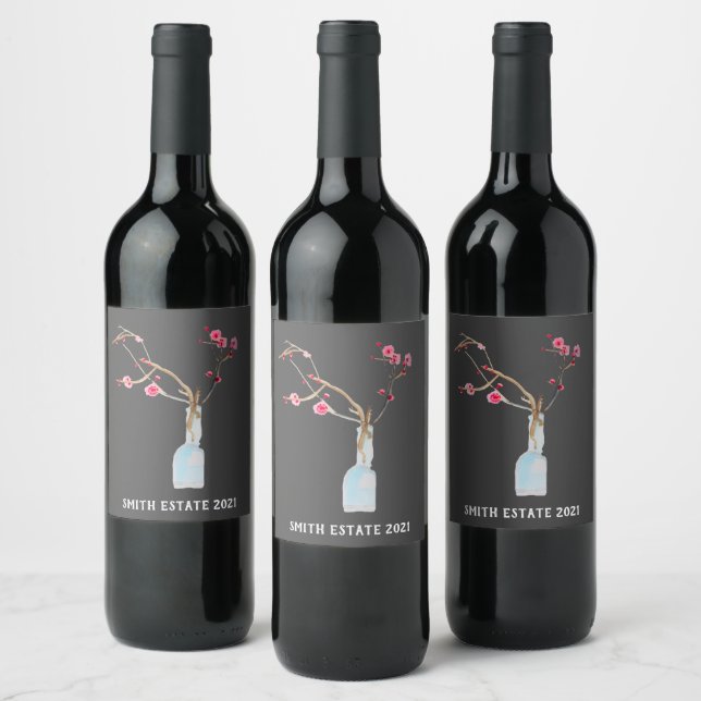 Rótulo De Garrafa De Cerveja Arte de aquarela de flor de cerejeira sakura (Garrafas)