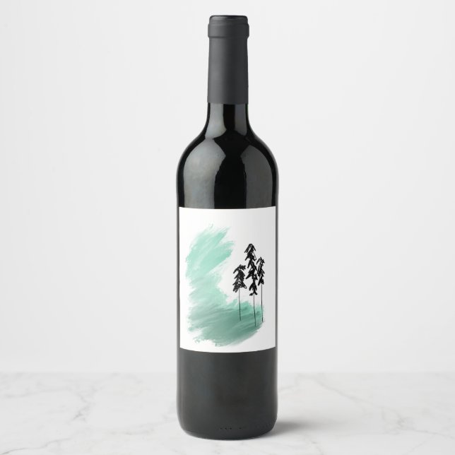 Rótulo De Garrafa De Cerveja arte de árvore verde escandinava simples menta mod (Frente)
