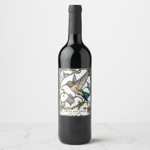 Rótulo De Garrafa De Cerveja Arte de beija-flor elegante botânico boho chic
