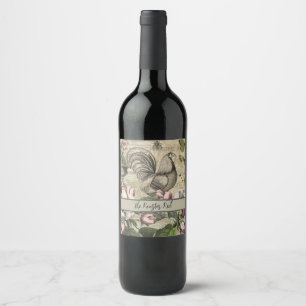 Rótulo De Garrafa De Cerveja Arte de Colagem de Jardim com Galo Vintage: País F