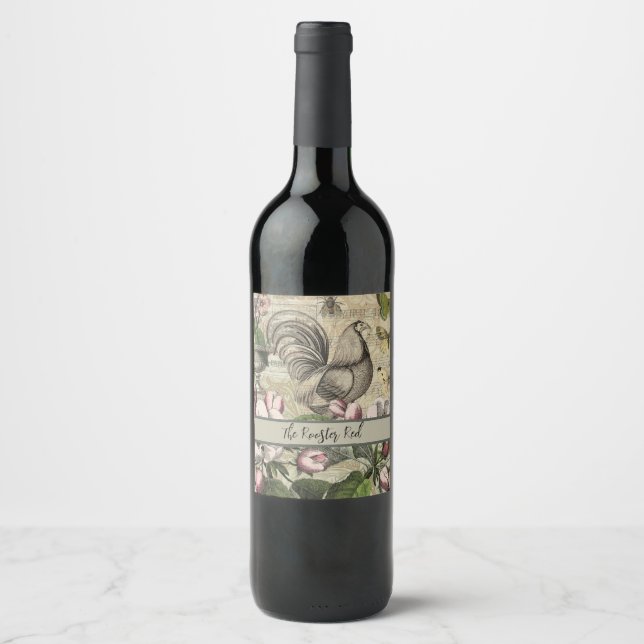 Rótulo De Garrafa De Cerveja Arte de Colagem de Jardim com Galo Vintage: País F (Frente)
