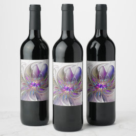 Rótulo De Garrafa De Cerveja Arte de Floral Fractal Abstrata Colorida e Energét