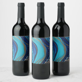 Rótulo De Garrafa De Cerveja Arte de fluxo de Abstrato moderno - Azul e Dourado