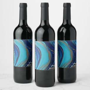 Rótulo De Garrafa De Cerveja Arte de fluxo de Abstrato moderno - Azul e Dourado