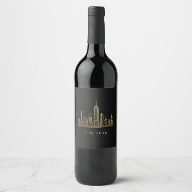 Rótulo De Garrafa De Cerveja Arte de Linha Dourada do Skyline Nova Iorque (Frente)