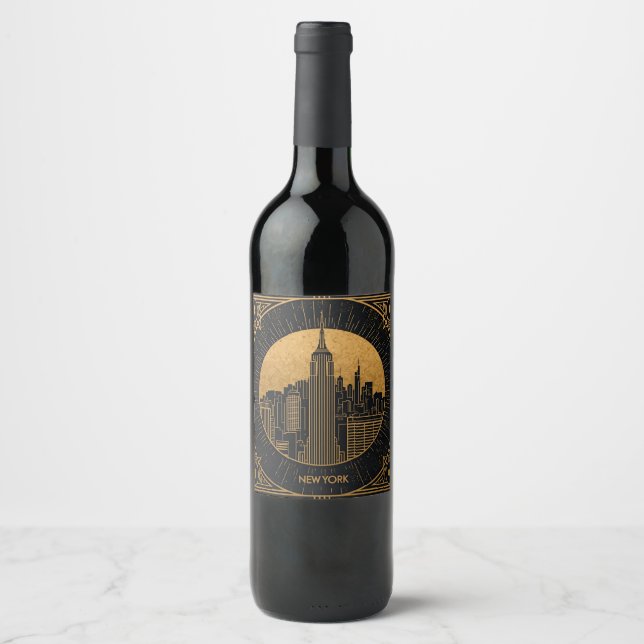 Rótulo De Garrafa De Cerveja Arte Deco Preto e Dourado (Frente)