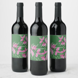 Rótulo De Garrafa De Cerveja Arte em Aquarela de Flores Silvestres Rosa e Verde