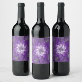 Rótulo De Garrafa De Cerveja Arte fractal abstrata de flor roxa psicodélica