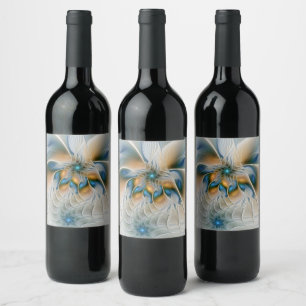 Rótulo De Garrafa De Cerveja Arte fractal de fantasia abstrata com azul