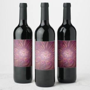 Rótulo De Garrafa De Cerveja Arte fractal floral moderna abstrata em cores de b