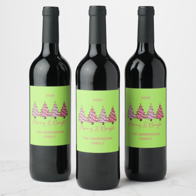 Rótulo De Garrafa De Cerveja Árvore de Natal Alegre e Brilhante Personalizada (Garrafas)