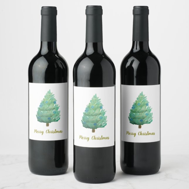 Rótulo De Garrafa De Cerveja Árvore de Natal Aquarela (Garrafas)