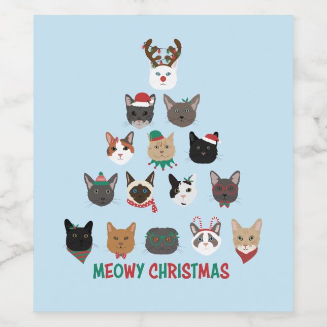 Rótulo De Garrafa De Cerveja Árvore de Natal de Cat (Rótulo Único)