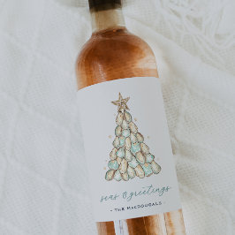 Rótulo De Garrafa De Cerveja Árvore de Natal de Ostras Costeira