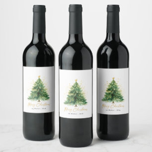 Rótulo De Garrafa De Cerveja Árvore de Natal de Pinheiro Moderna em Aquarela