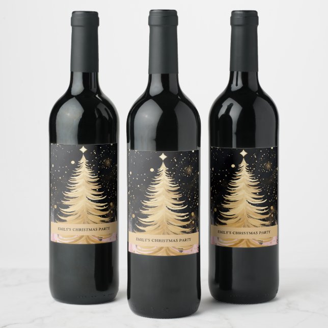 Rótulo De Garrafa De Cerveja Árvore de Natal Dourada Rosa (Garrafas)