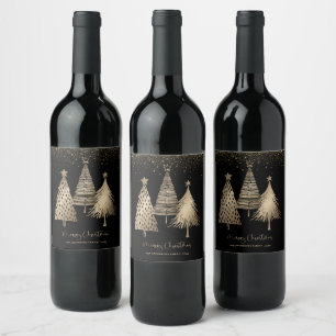 Rótulo De Garrafa De Cerveja Árvore de Natal Elegante Dourada com Brilho e Neve
