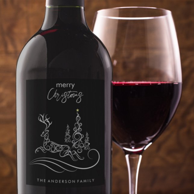 Rótulo De Garrafa De Cerveja Árvore de Natal Moderna e Elegante e Reindeer (Criador carregado)