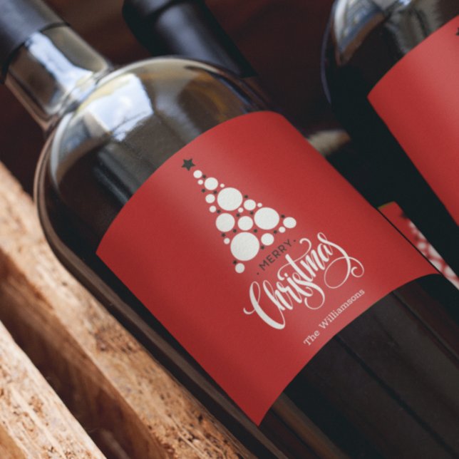 Rótulo De Garrafa De Cerveja Árvore de Natal Moderna em Vermelho (Criador carregado)