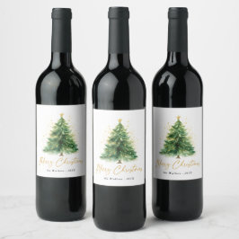 Rótulo De Garrafa De Cerveja Árvore de Natal Moderna em Watercolor Não Foto