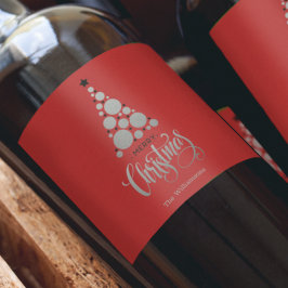 Rótulo De Garrafa De Cerveja Árvore de Natal Prateada Moderna em Vermelho