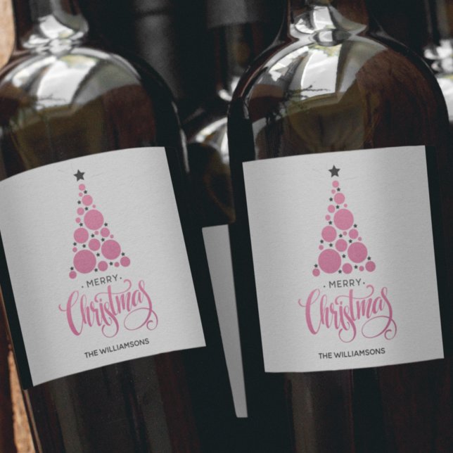 Rótulo De Garrafa De Cerveja Árvore de Natal Rosa Moderna Feriado (Criador carregado)