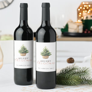 Rótulo De Garrafa De Cerveja Árvore de Natal Rústica em Cesta