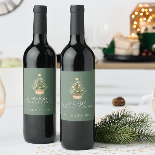 Rótulo De Garrafa De Cerveja Árvore de Natal Rústica em Cesta Verde Empoeirado