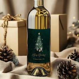 Rótulo De Garrafa De Cerveja Árvore de Natal Verde Elegante Dourada