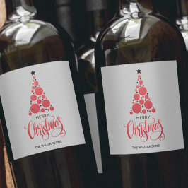 Rótulo De Garrafa De Cerveja Árvore de Natal Vermelha Moderna