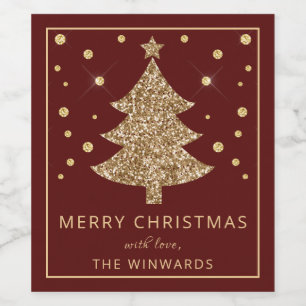 Rótulo De Garrafa De Cerveja Árvore de Natal Vermelho e Dourado de Férias