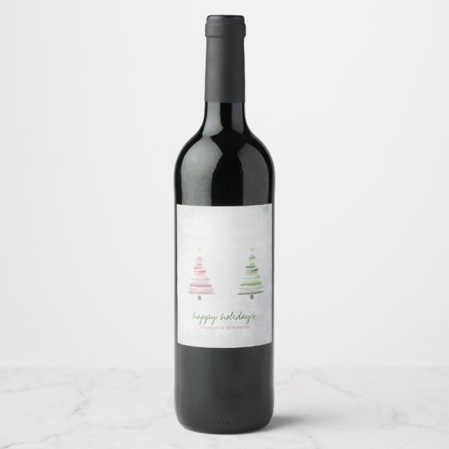 Rótulo De Garrafa De Cerveja Árvore de pinheiro verde rosa neve feriado    (Frente)