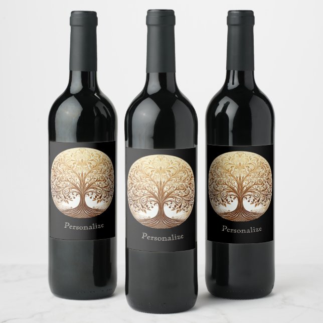 Rótulo De Garrafa De Cerveja Árvore de Vida Espiritual Zen em Ouro Elegante (Garrafas)