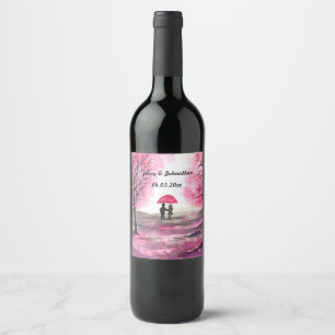 Rótulo De Garrafa De Cerveja Árvore russa do amor do casal de cereja floresce