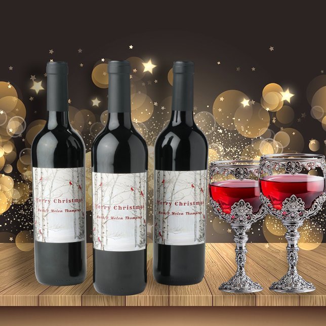 Rótulo De Garrafa De Cerveja Árvores Brancas Florestas de Inverno Cardinais Ver (Criador carregado)