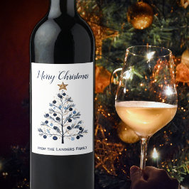 Rótulo De Garrafa De Cerveja Árvores de Natal Azuis e Douradas Personalizadas