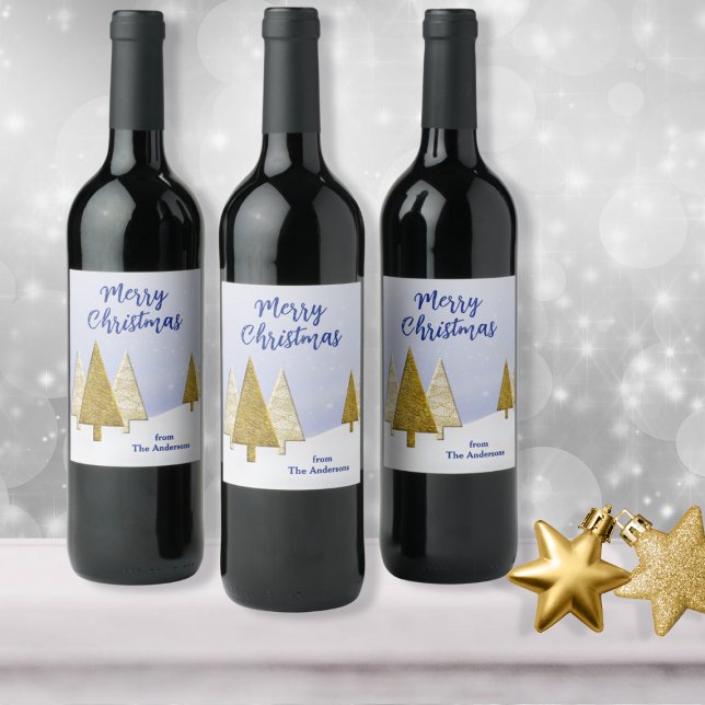 Rótulo De Garrafa De Cerveja Árvores de Natal Douradas e Brancas (Criador carregado)