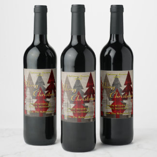 Rótulo De Garrafa De Cerveja Árvores de Natal Xadrez Vermelho Personalizáveis